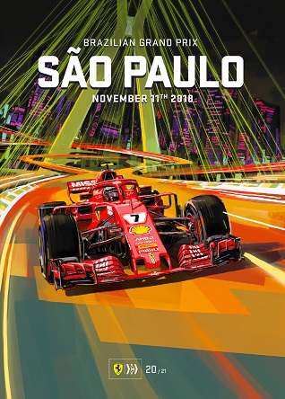 BRAZIL SAO PAULO 2018 F1 FERRARI GRAND PRIX RACE POSTER COVER ART